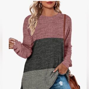 Amazon Women's Pink and Gray Long Sleeve Top
